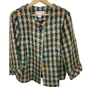 NorthStyle Blazer Jacket Womens Medium Black Colorful Tweed Mod Retro Swing